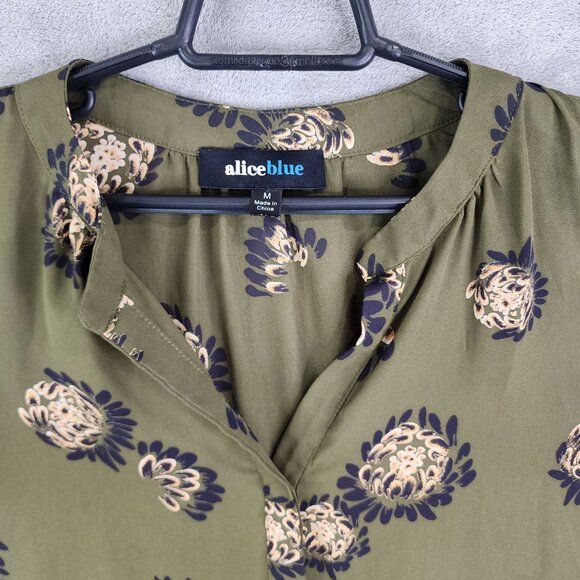 Women's Alice Blue Blouse Top Green & Black Floral Sleeveless V Neck Size M - Picture 3 of 9